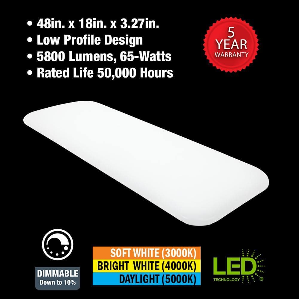 Commercial Electric 48 in. x 18 in. Classic White LED Flush Mount Closet Light 5800 Lumens 65-Watt Adjustable CCT Kitchen Light Dimmable (3)