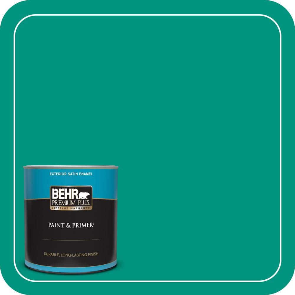 BEHR PREMIUM PLUS 1 qt. #S-G-480 Aqua Waters Satin Enamel Exterior Paint & Primer
