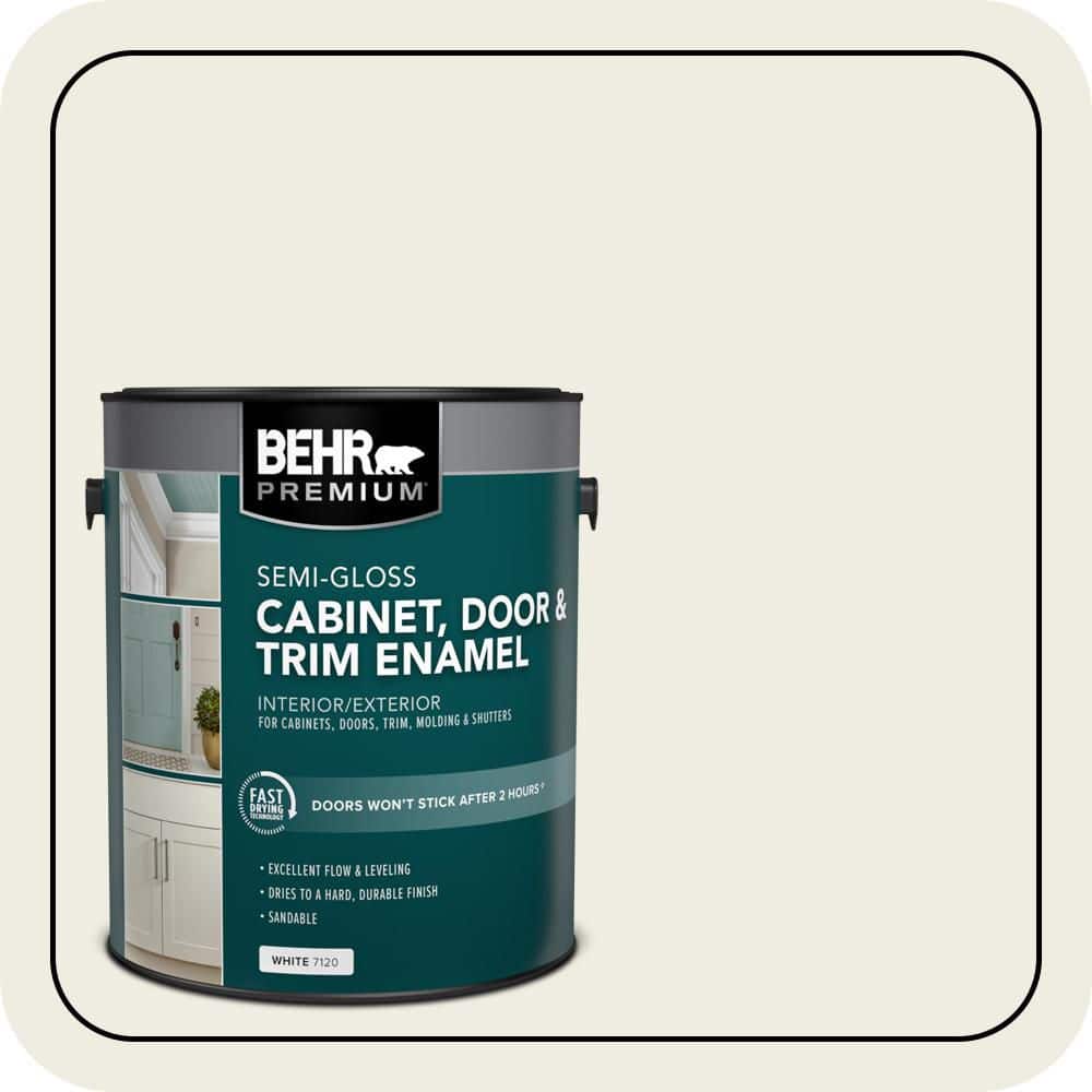 BEHR PREMIUM 1 gal. #GR-W09 Snowfall White Semi-Gloss Enamel Interior/Exterior Cabinet, Door & Trim Paint (1)