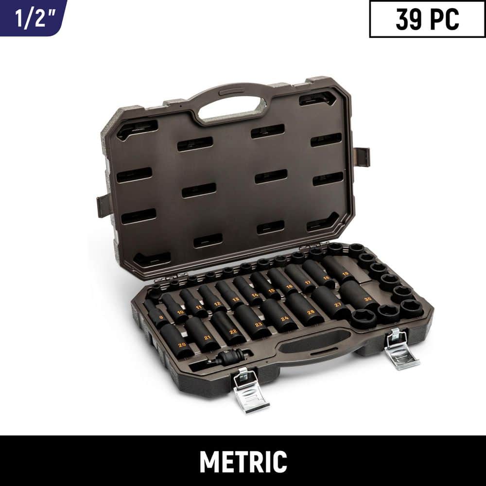 GEARWRENCH 1/2 in. Drive 6-Point Metric Hi-Viz Standard and Deep Impact Socket Set (39-Piece) (1)
