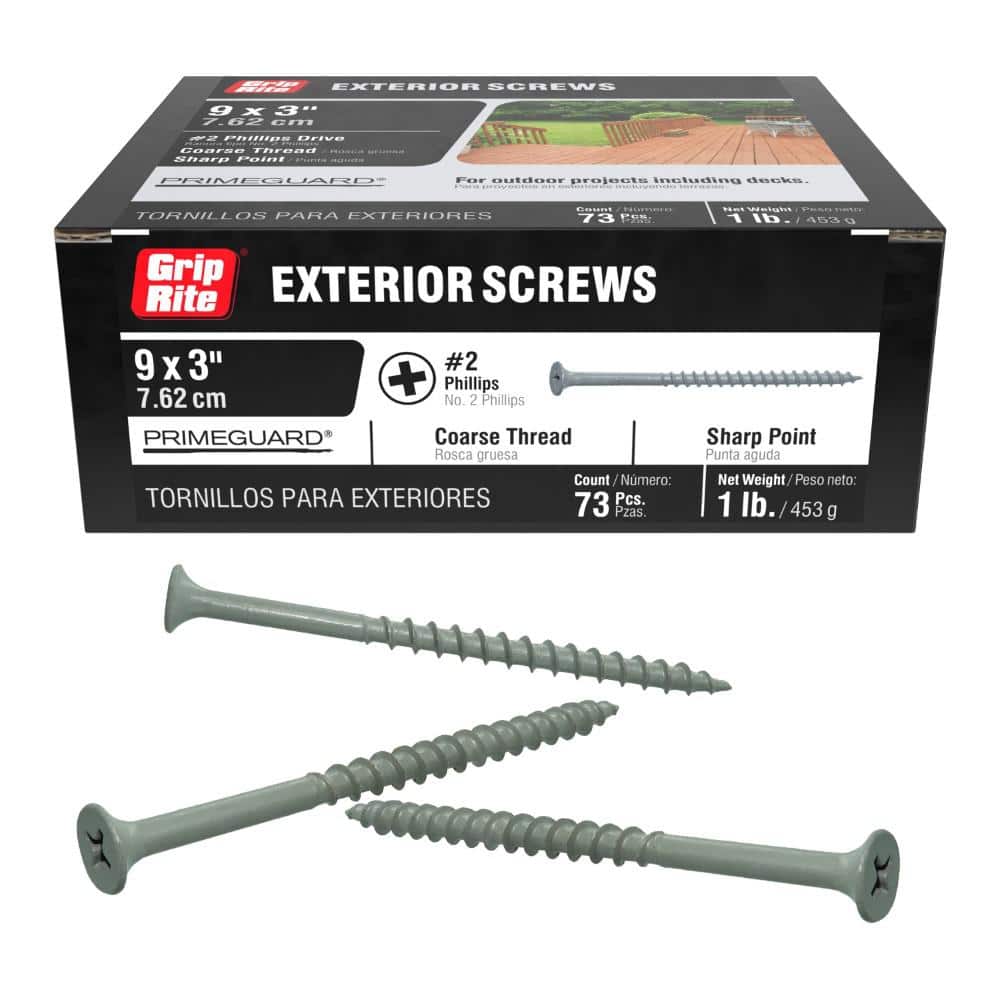Grip-Rite #8 . # Phillips Bugle Head Coarse Thread Coated Exterior Wood Deck Screws Box