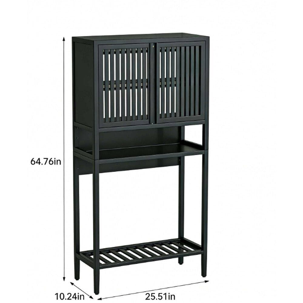 LuckByte 25.5 in. W x 64.76 in. H x 10.24 in. D Toilet Bamboo Storage Rack Shelves for Bathroom, Laundry Room in Black (3)