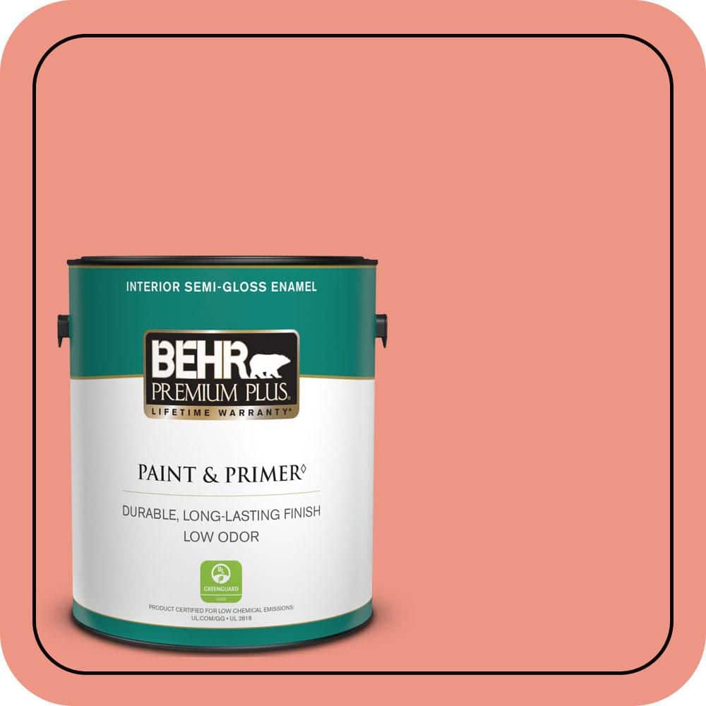 BEHR PREMIUM PLUS 1 gal. #P180-4 Guava Jelly Semi-Gloss Enamel Low Odor Interior Paint & Primer