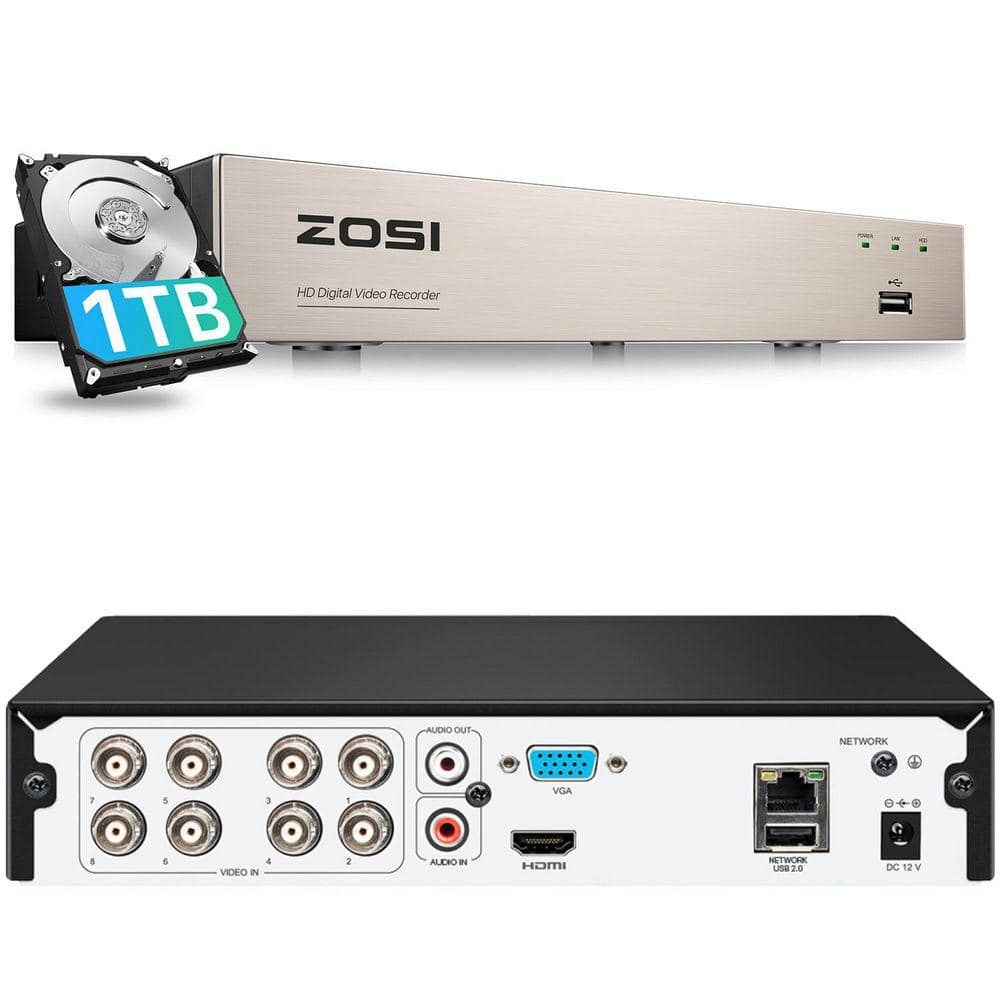 ZOSI 3K Lite 8 Channel 4 in 1 HD TVI CCTV DVR Player for 960H, 720P 1080P HD-TVI/CVI/CVBS/AHD Analog Security Camera(1TB HDD)