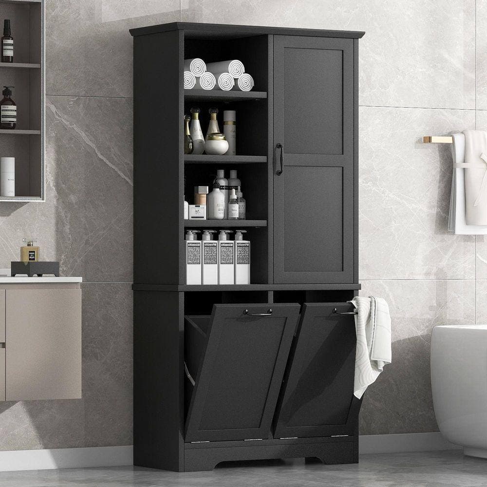 ZXDDMS 31 in. W 14 in. D 68 in. H Linen Cabinet Tall Bathroom Storage Linen Cabinet with Tilt-Out Laundry Hamper (3)