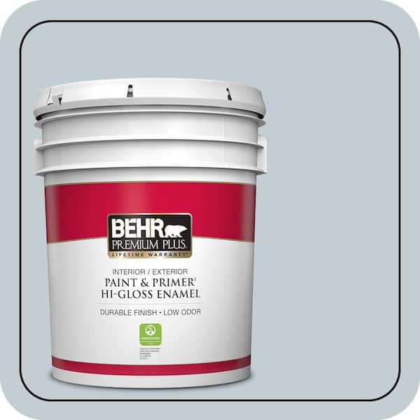 BEHR PREMIUM PLUS 5 gal. #MQ3-58 Alice White Hi-Gloss Enamel Interior/Exterior Paint & Primer (2)