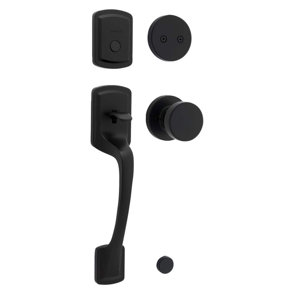 Kwikset Prague Matte Black Dummy Door Handleset with Round Pismo Knob (1)