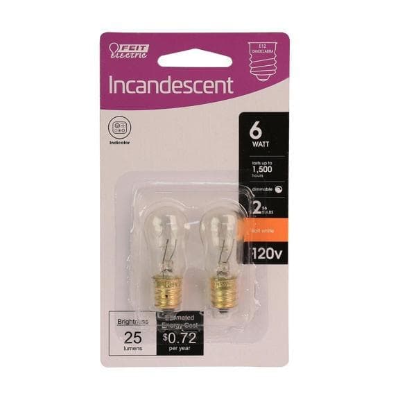 Feit Electric 6-Watt Soft White (2700K) S6 Candelabra E12 Base Dimmable Incandescent Light Bulb (2-Pack) (3)