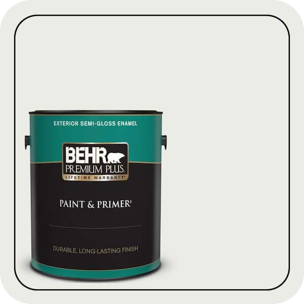 BEHR PREMIUM PLUS 1 gal. Designer Collection #DC-002 Statement White Semi-Gloss Enamel Exterior Paint & Primer (2)