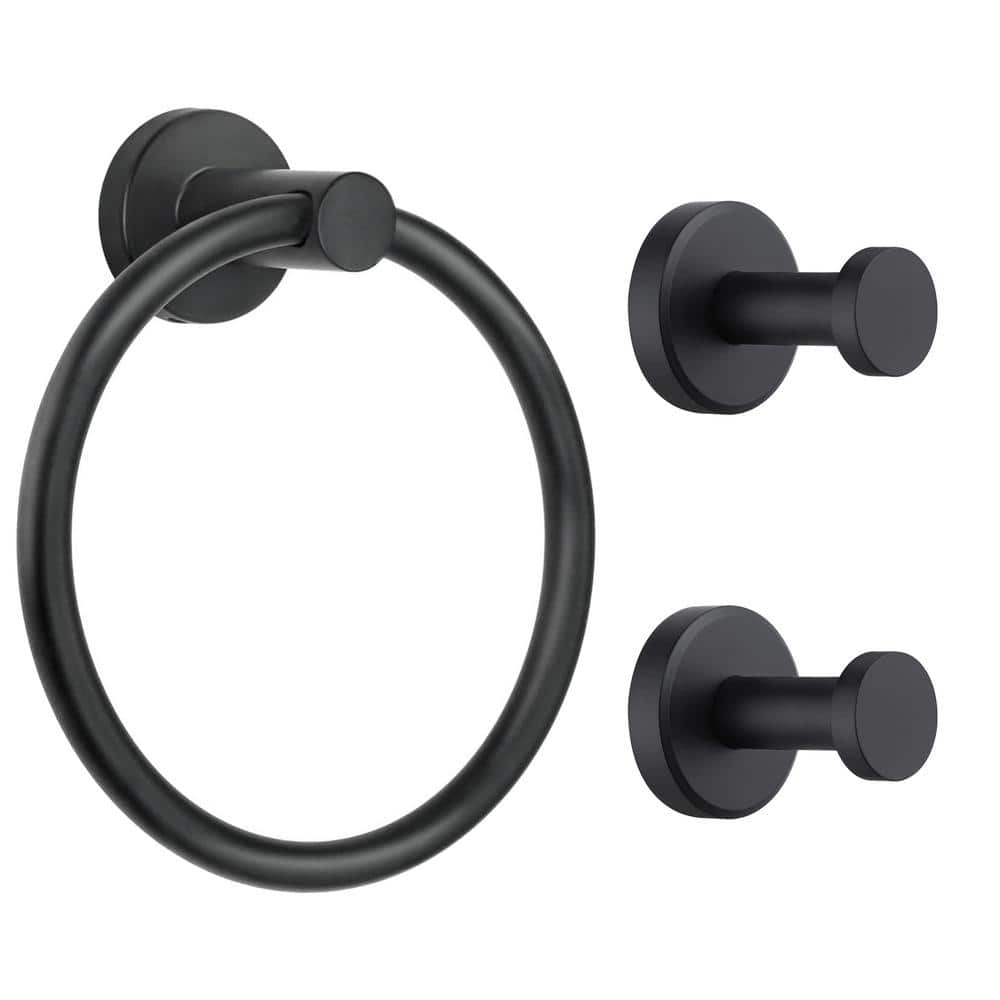 ATKING 3-Piece Bath Hardware Set Wall Mounted Towel Holder Set with Hand Towel Holder Towel/Robe Hook in Matte Black