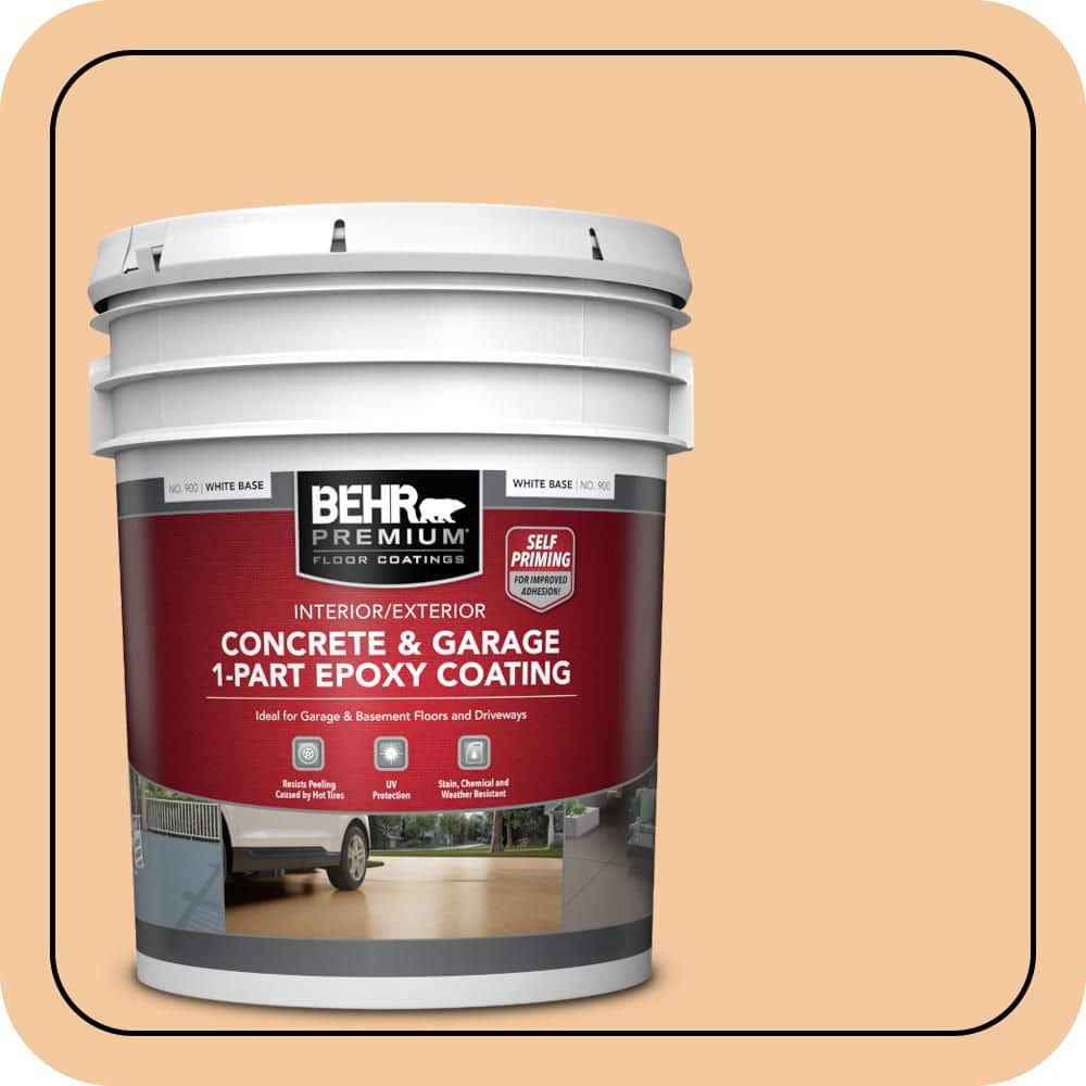 BEHR PREMIUM 5 gal. #M240-4 Sheer Apricot Self-Priming 1-Part Epoxy Satin Interior/Exterior Concrete and Garage Floor Paint (1)