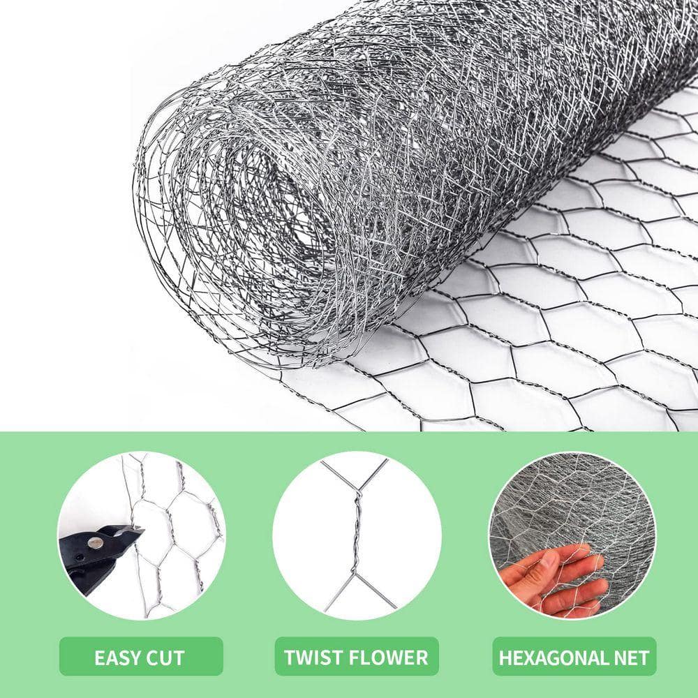 KIWDZFU 13.7 in. x 236 in. Hexagonal Galvanized Mesh Garden Fence Barrier for Craft Projects and Pet Fencing Welded wire (2)