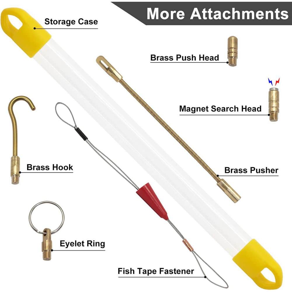 Yichuhaoxi 11 ft. Fiberglass Electrical Wire Cable Pulling Fish Tape Kit with 5 Attachments and Tool in Carrying Case (2)