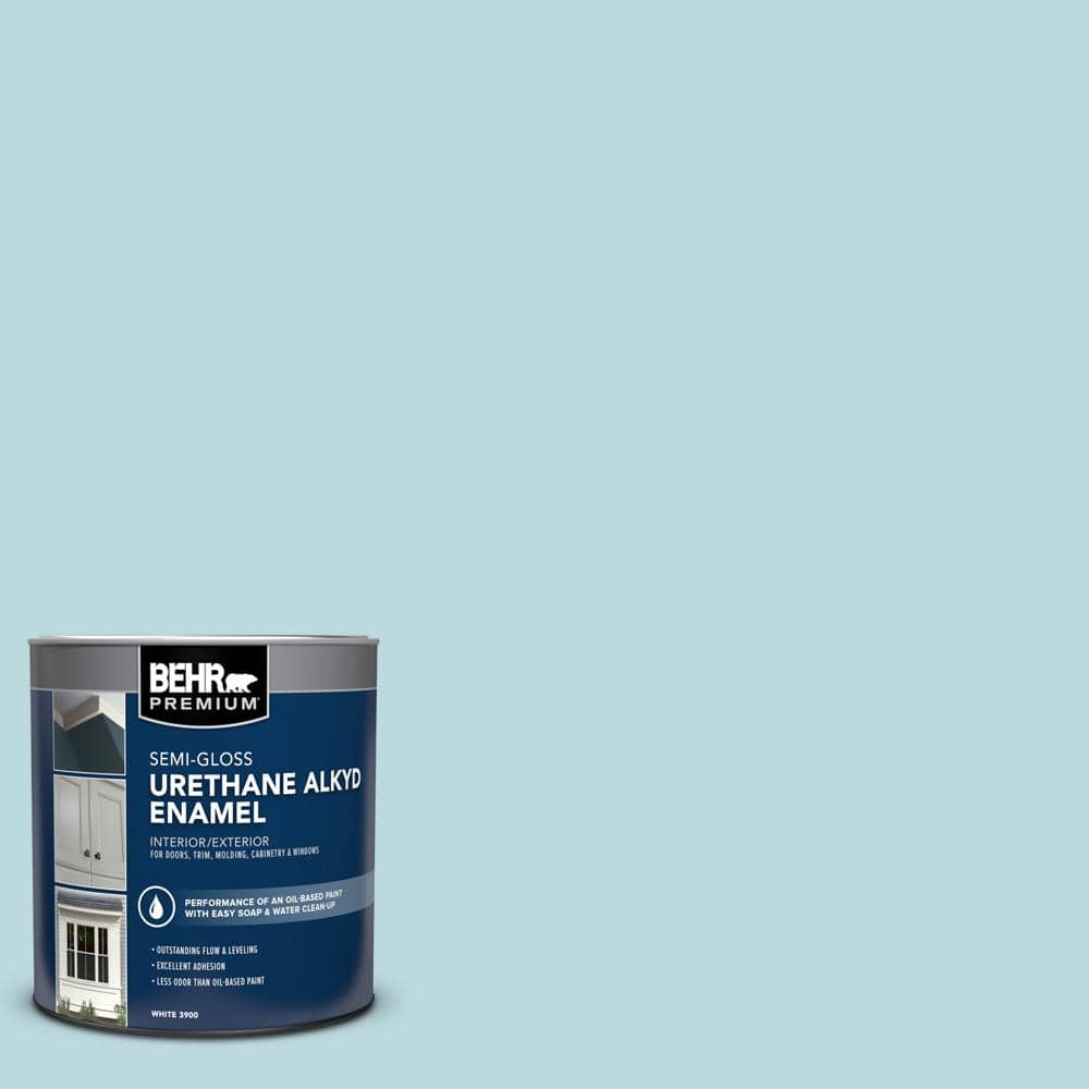 BEHR PREMIUM 1 qt. #S460-1 Air Blue Semi-Gloss Enamel Urethane Alkyd Interior/Exterior Paint (1)