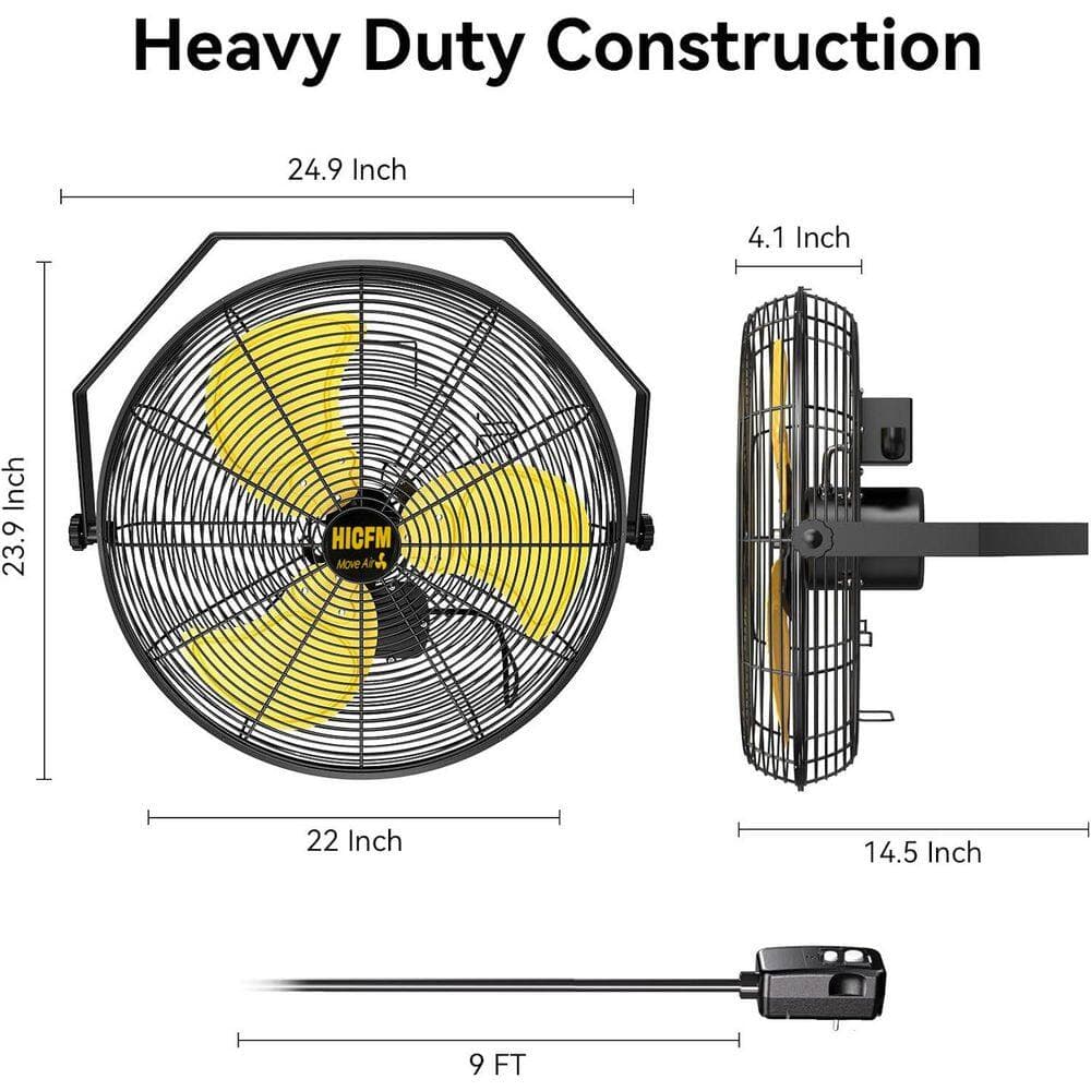 Atemomen 20 in. Black Waterproof Outdoor Wall Mount Fan - 3 Speeds, 180° Tilt, GFCI Plug, UL Listed for Patio/Commercial/Garage (2)