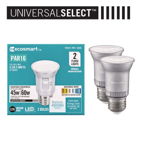 EcoSmart Universal Select 45/60-Watt Equivalent PAR16 Dimmable LED Spot Light Bulb with Selectable Color Temperature (2-Pack)