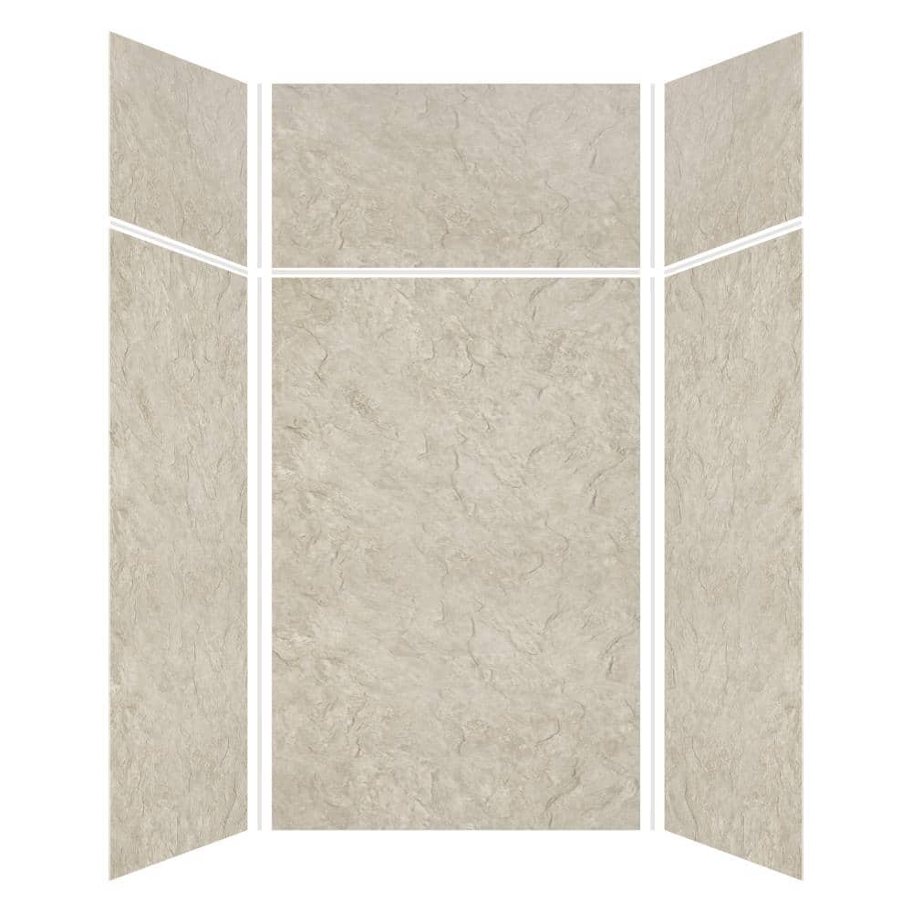 Transolid Expressions 48 in. x 48 in. x 96 in. 4-Piece Easy Up Adhesive Alcove Shower Wall Surround in Sea Fog (1)