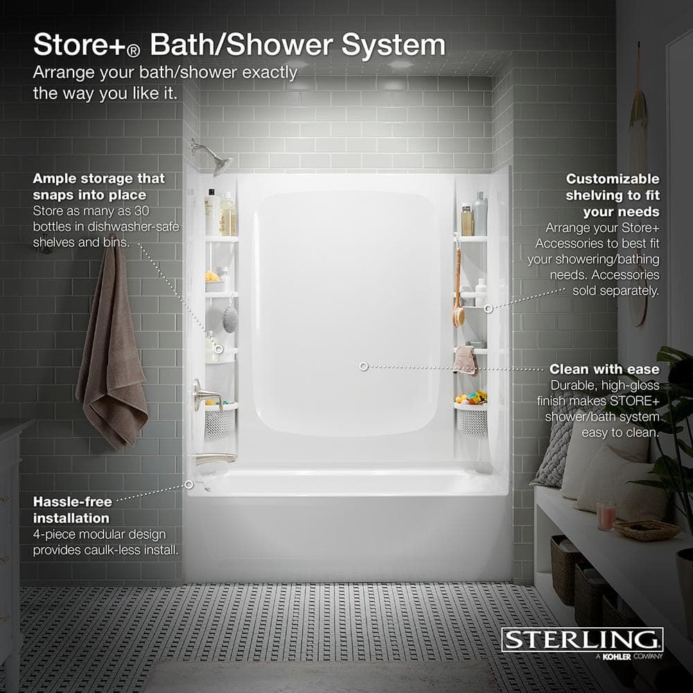 Sterling STORE+ 30 in. W x 59-1/4 in. H Three Piece Direct-to-Stud Tub Alcove Wall Surround in White (4)
