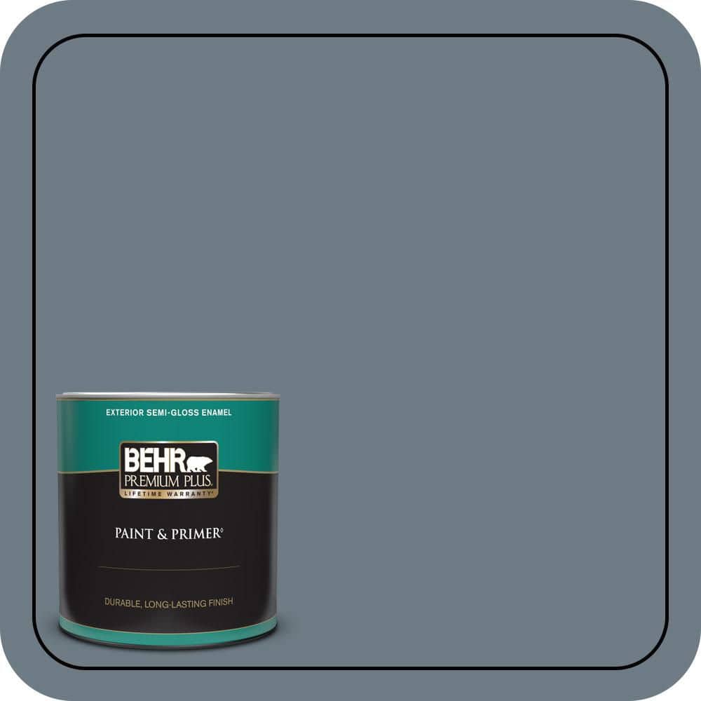 BEHR PREMIUM PLUS 1 qt. #N490-5 Charcoal Blue Semi-Gloss Enamel Exterior Paint & Primer