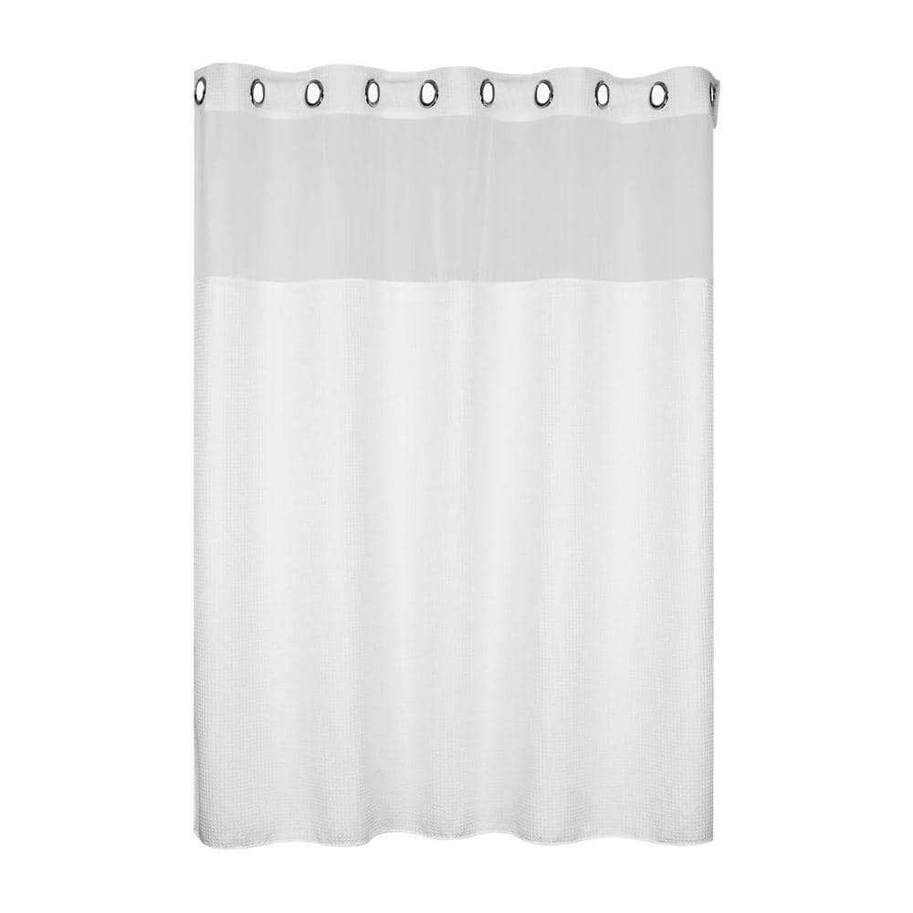 JFVKAF White Fabric Shower Curtain Set 71 x 86 Cotton Blend Waffle Weave with Snap in Replacement Liner Water Repellent