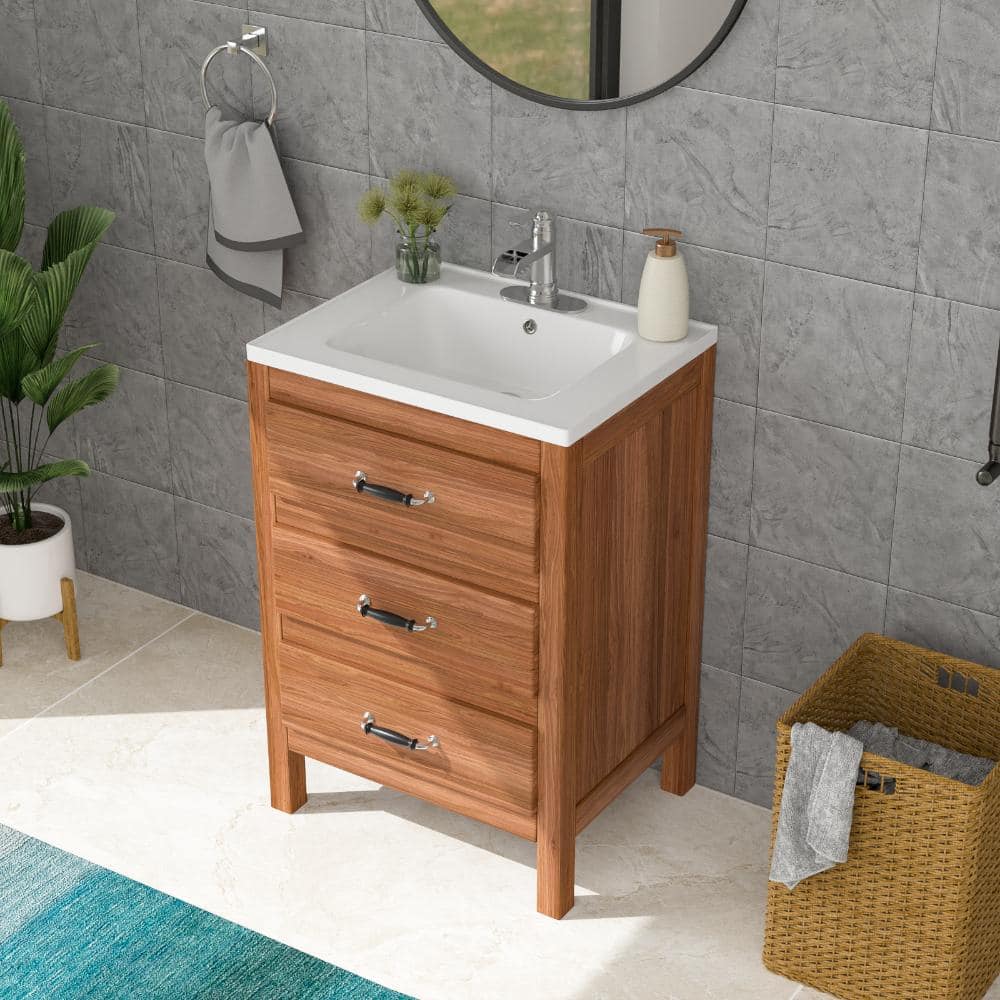 LORDEAR 24 in. W x 20 in. D Ceramic Rectangular Sink Vanity Top with Single Faucet Hole in Glossy White (3)