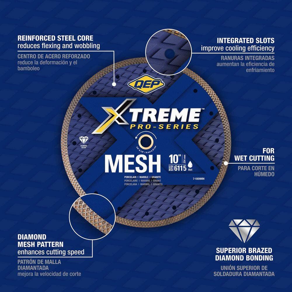 QEP Xtreme Pro Series 10 in. Mesh Diamond Blade Wet Cuts Through Porcelain, Marble, Granite and Slate (2)