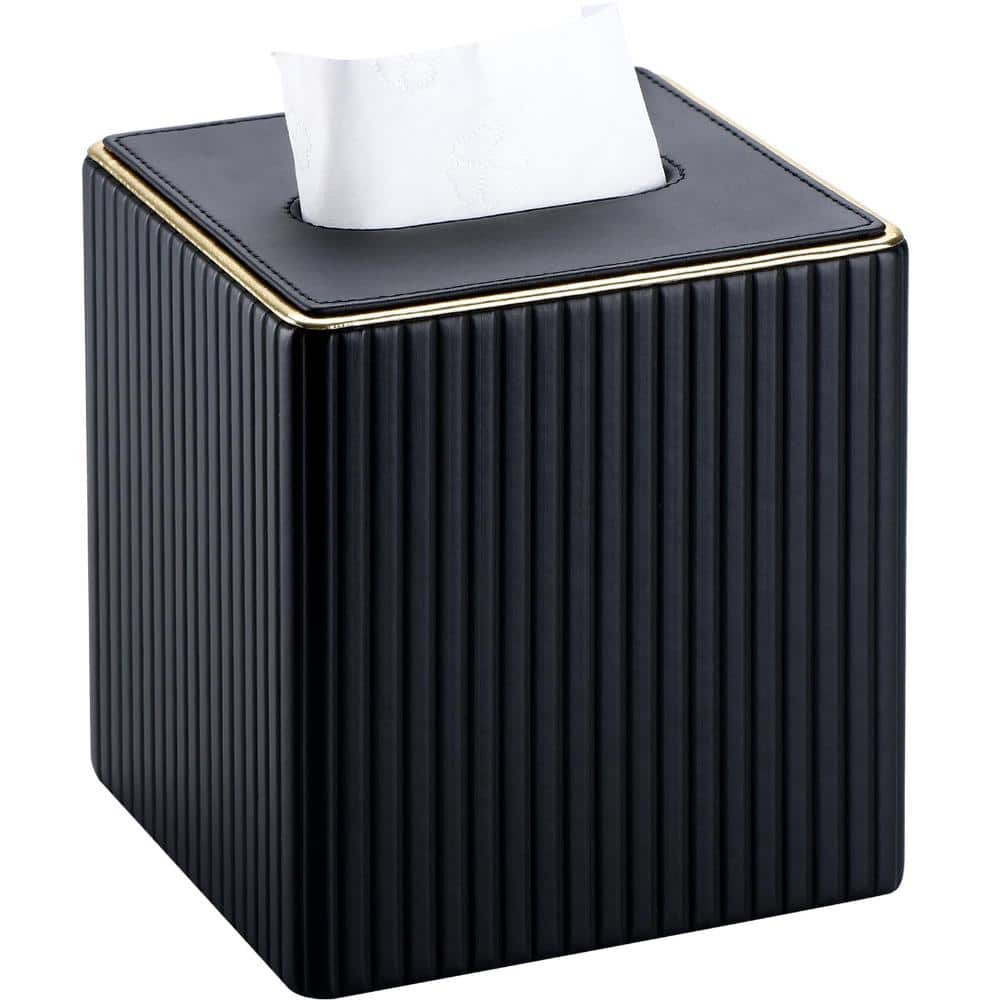 Unbranded PU Leather Square Tissue Box Cover, Magnetic Bottom Holder, 5.5 x 5.5 x 5.9 in, Black Decor Finish Now