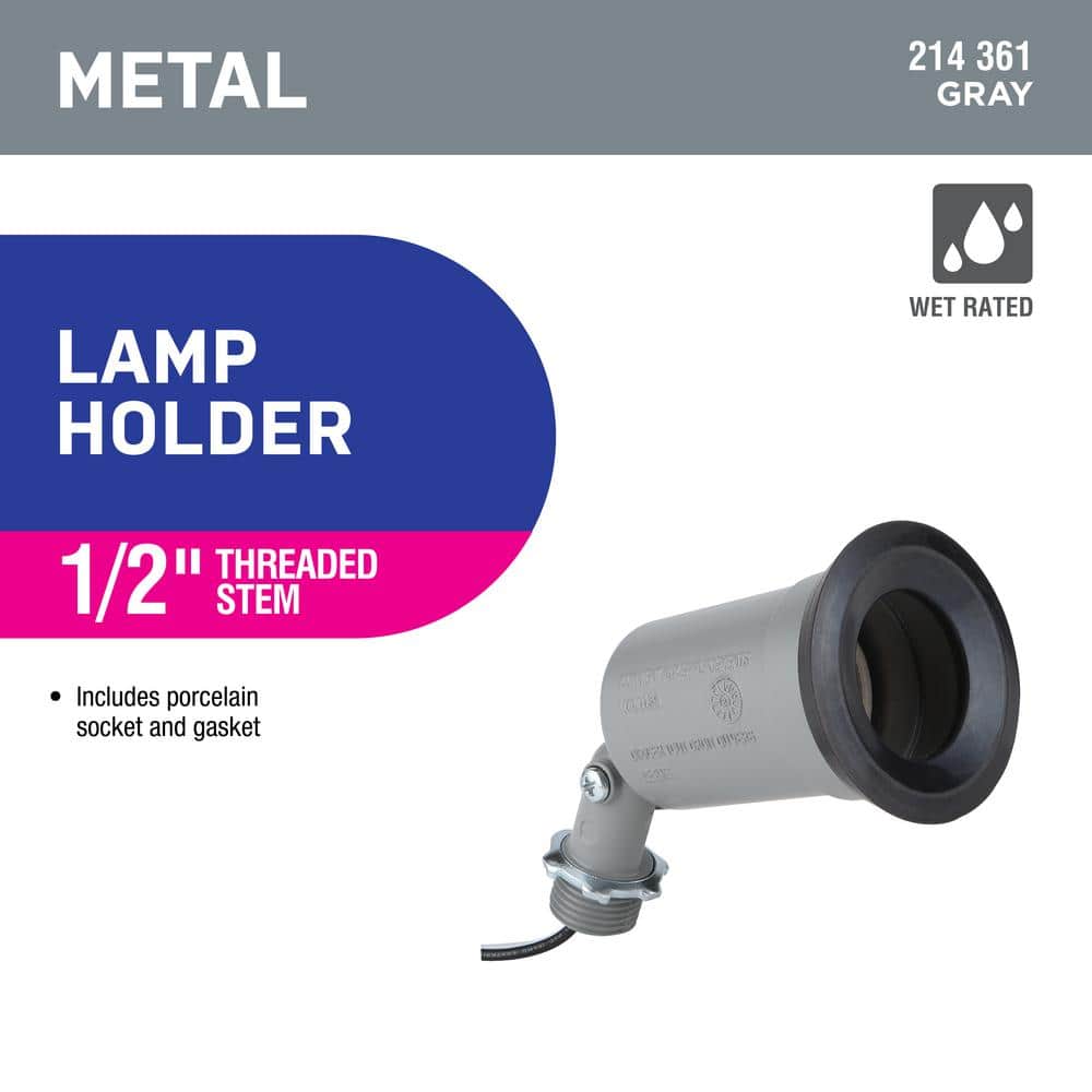 Commercial Electric Gray Outdoor Flood Light Weatherproof Lamp Holder with External Rubber Gasket (3)