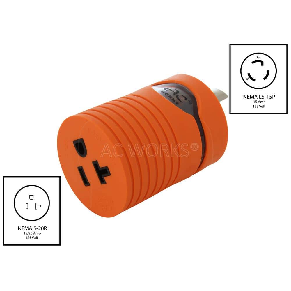 AC WORKS Locking Adapter NEMA L5-15P 15 Amp Locking Plug to Household 15/20 Amp Connector (2)