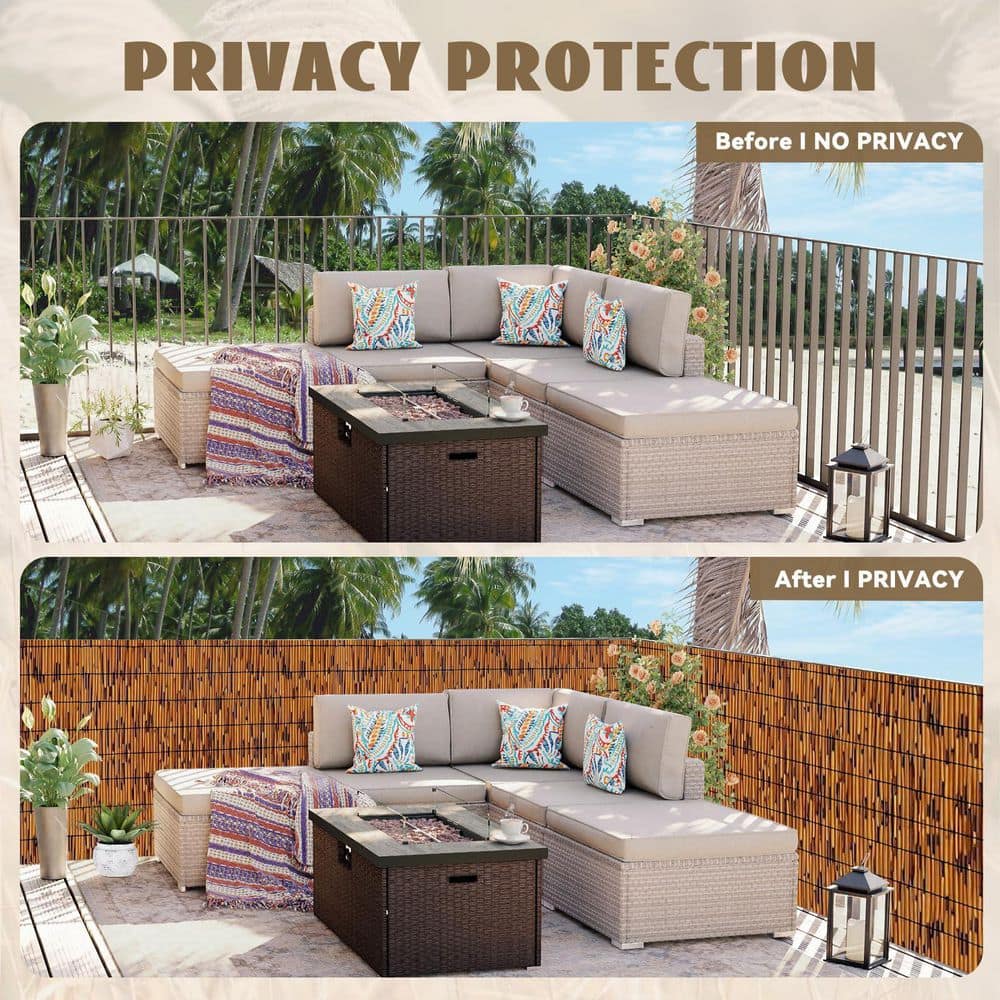 NVNOO 5 ft. x 10 ft. Reed Fencing Rolls, Decorative Bamboo Fencing for Balcony Patio Garden Backyard Outdoor, Light Russet (3)