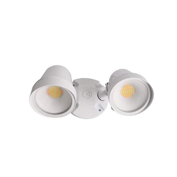 Commercial Electric 1400 x 2 Lumen White Metal Hardwired LED Outdoor Spotlight with Dimmable 5CCT Integrated Bulb 1-Pack