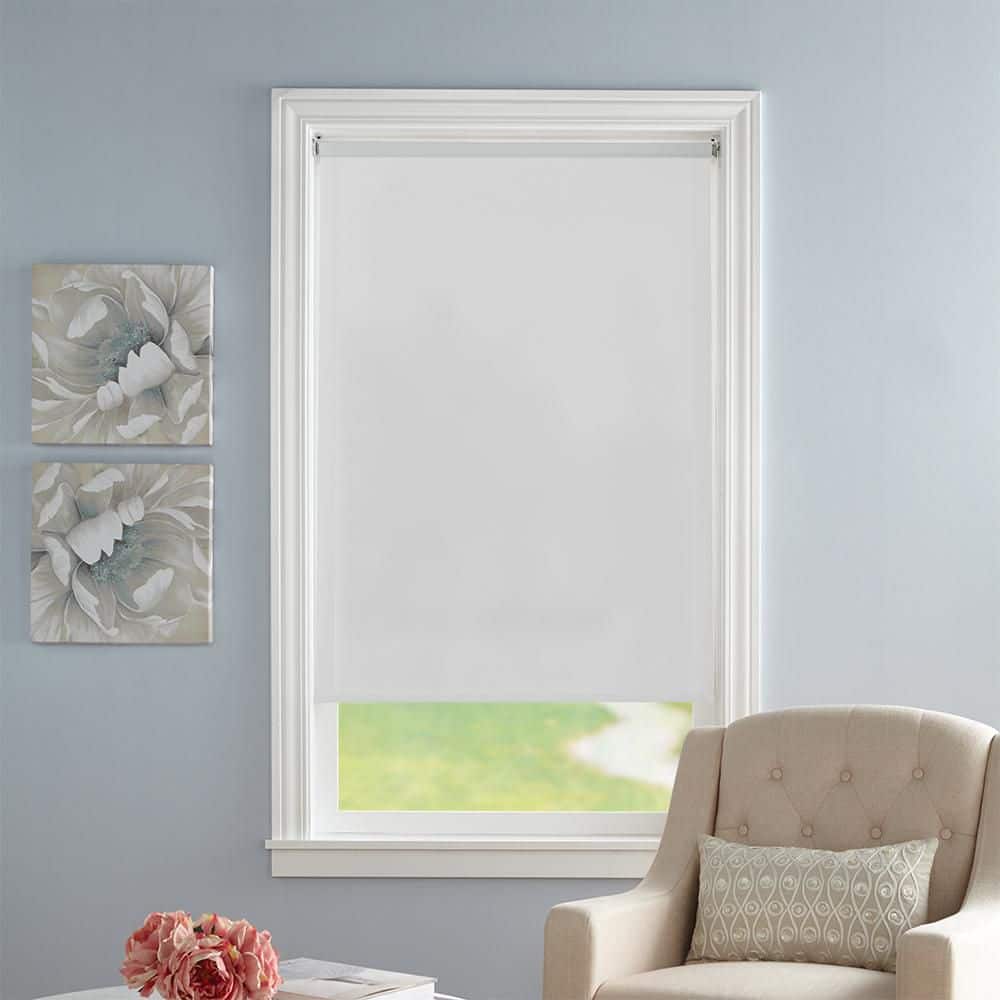 PRIVATE BRAND UNBRANDED Cut-to-Size White Cordless Room Darkening Vinyl Roller Window Shade 37.25 in. W x 72 in. L