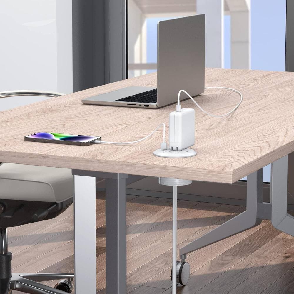 Unbranded 2-in-1 Desktop Power Grommet with USB-C Output, 125V, 12A, 2 AC Outlets, 3 USB Charging Ports, White (2)
