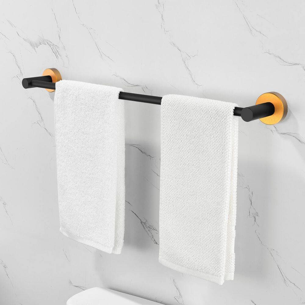 BEARSOLIM Bathroom Hardware Set, Thicken Space Aluminum 6 Pieces Towel bar Set- Black Gold 24 in. Wall Mounted (3)