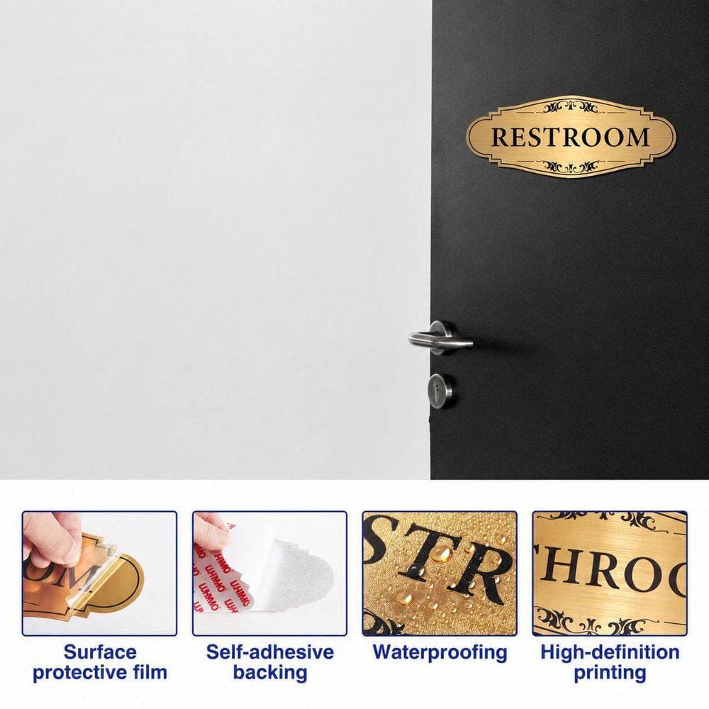 LAIFUCAM 1 Pack Brushed Gold Self-Adhesive Unisex Restroom Door Sign Waterproof Modern Bathroom Sticker for Business (2)