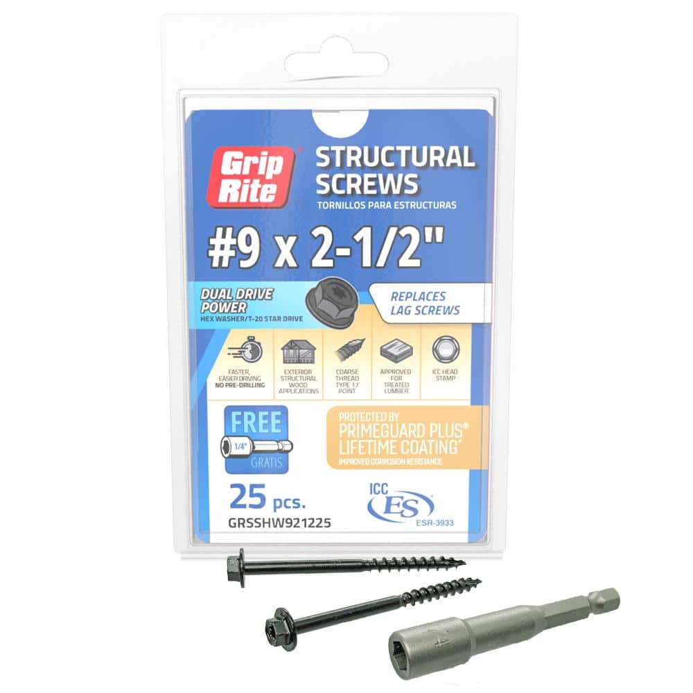 Grip-Rite #9 in. x 2-1/2 in. Star Drive Hex Head Structural Screws 25 per Box