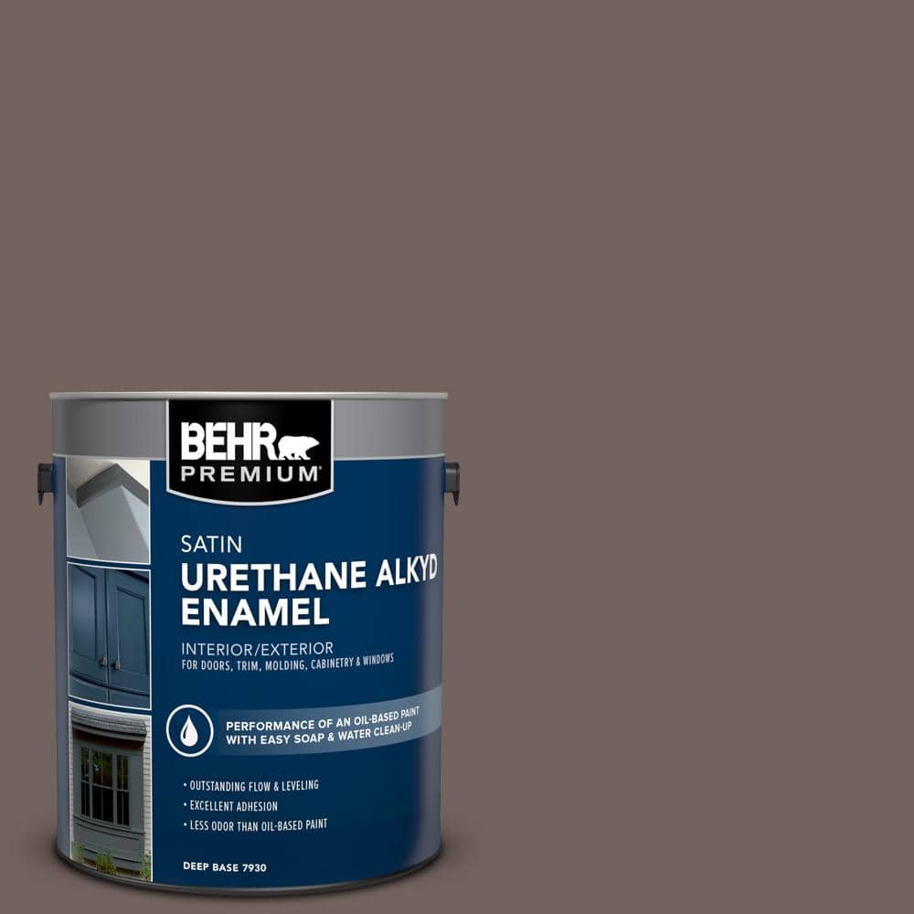 BEHR PREMIUM 1 gal. #N140-6 Wright Brown Urethane Alkyd Satin Enamel Interior/Exterior Paint (1)