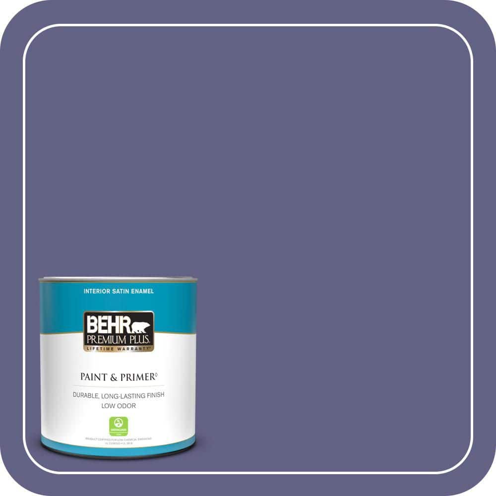 BEHR PREMIUM PLUS 1 qt. #640D-7 Pharaoh Purple Satin Enamel Low Odor Interior Paint & Primer