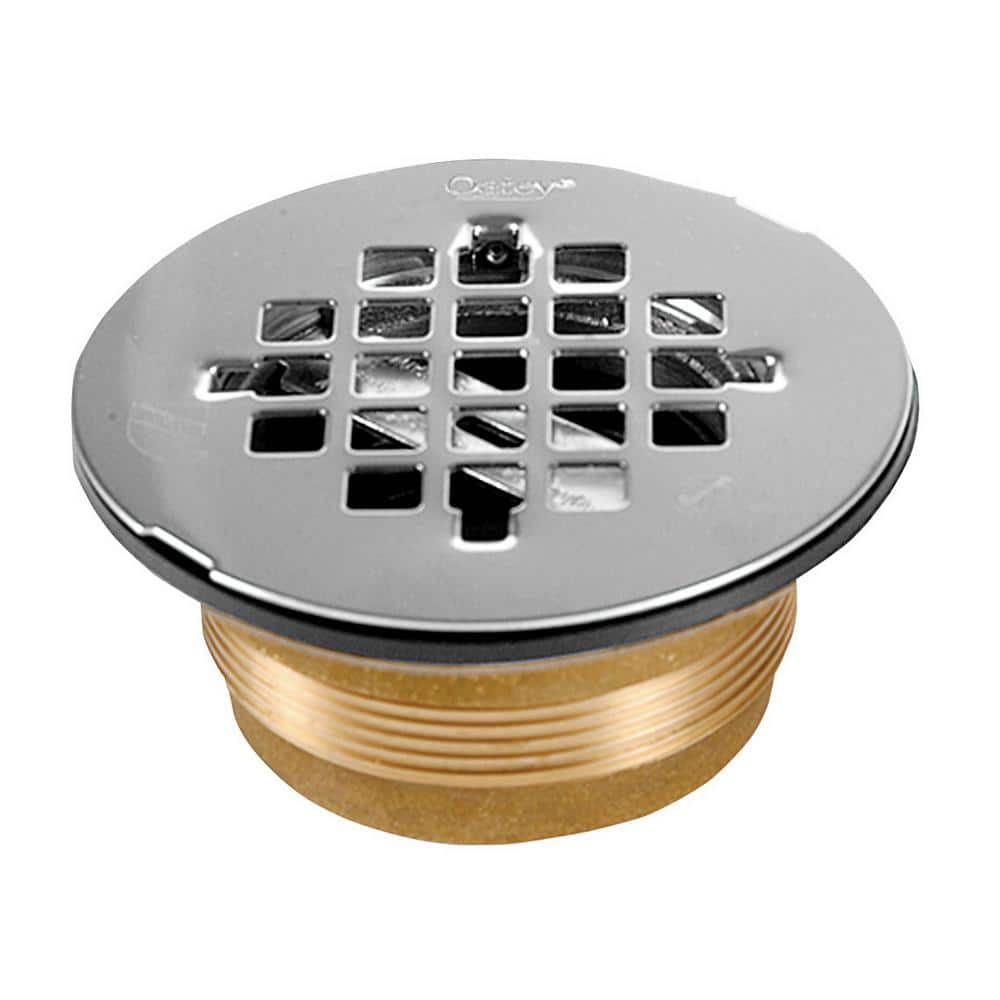 Oatey Round No-Caulk Snap-In 2 in H x 4.25 in D Stainless Steel Brass Shower Drain w/ Decorative Drain Cover