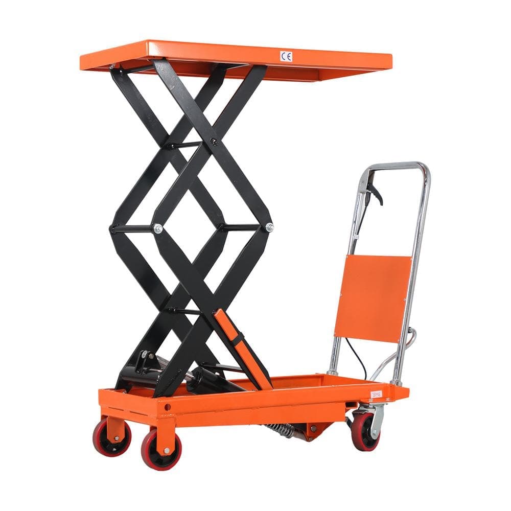 TORY CARRIER 770 lbs. Double Scissor Lift Cart 35.8 in. x 19.7 in. Table Size 51.2 in. Max. Lift Table Cart with Foot Brake Orange (2)