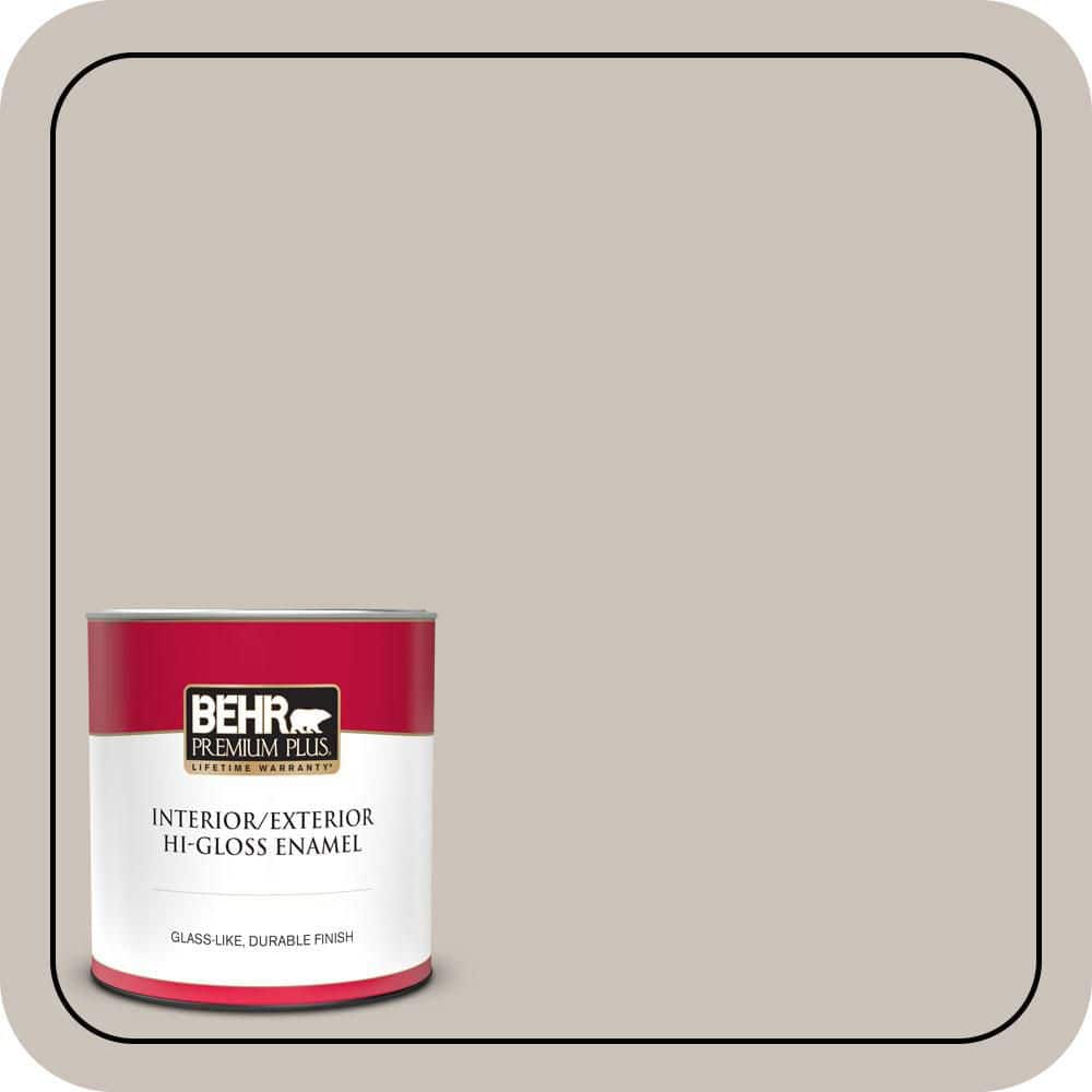 BEHR PREMIUM PLUS 1 qt. #N200-2 Doeskin Gray Hi-Gloss Enamel Interior/Exterior Paint & Primer