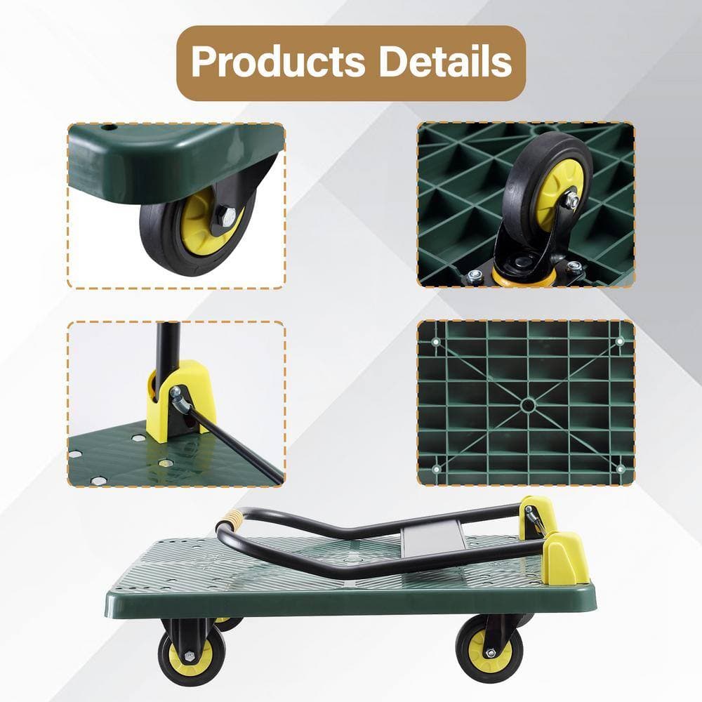 maocao hoom 880 lbs. Capacity Portable Platform Hand Truck Collapsible Dolly Push Hand Cart for Loading and Storage in Green (3)