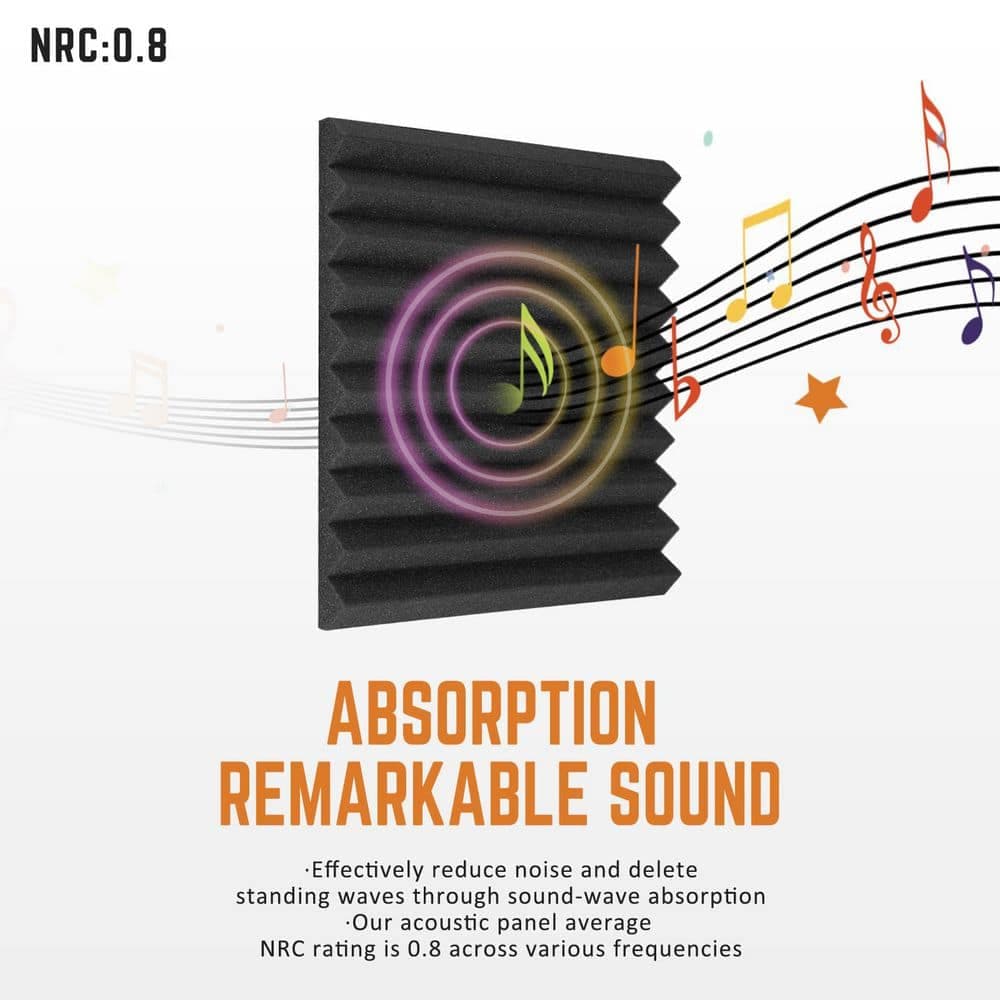 NVNOO 1 in. x 12 in. x 12 in. Black High Density Acoustic Foam Panels Wall Proof Foam Panels Noise Absorbing Blocker (12-Pack) (2)