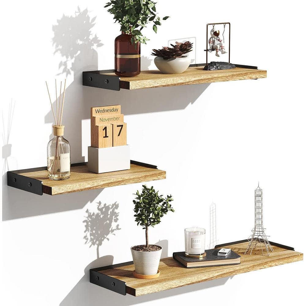 Dyiom 5.5 in. W x 4 in. H x16.5 in. D Polyurethane Rectangular Shelf in Brown 3 Sets Adjustable Shelves (2)
