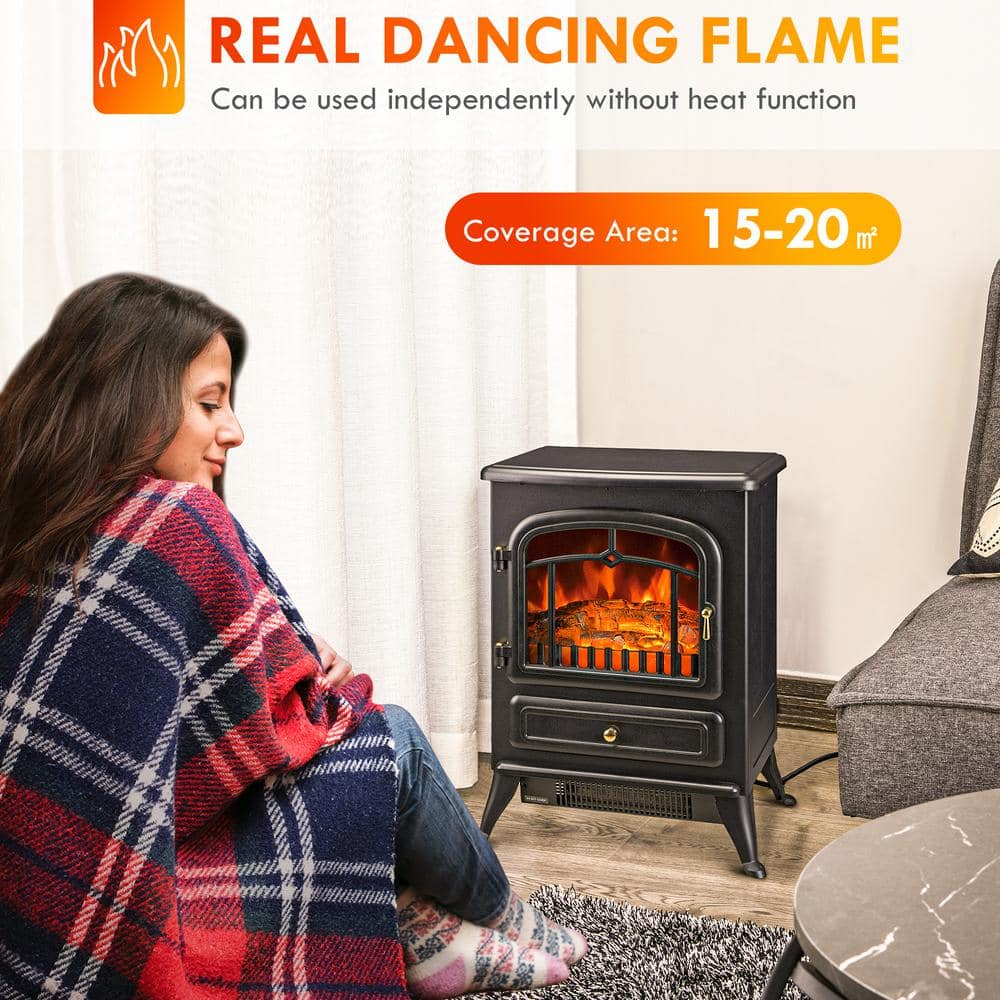 Ahfiwaso 750-Watt/ 1500-Watt Black Electric Fireplace Tower Radiant Infrared Space Heater with LED Realistic Flame (3)