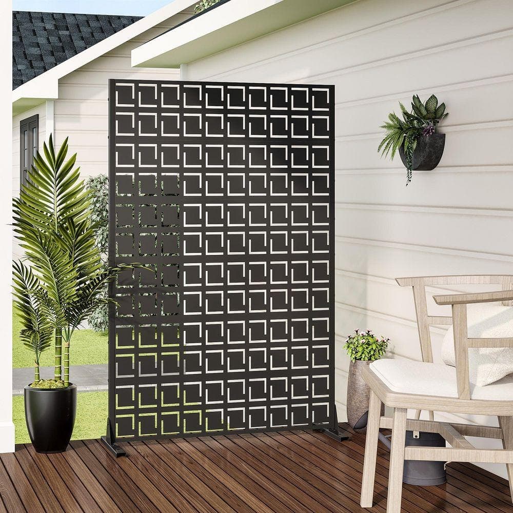 Lirago 72 in. x 47 in. Outdoor Metal Privacy Screen Garden Fence in Black (1)