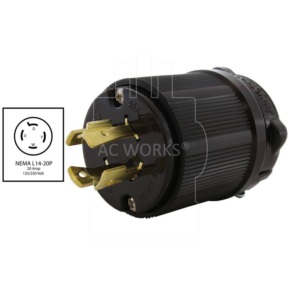 AC WORKS NEMA L15-20P 3-Phase 20A 250V 4-Prong Locking Male Plug in Black With UL, C-UL Approval (2)