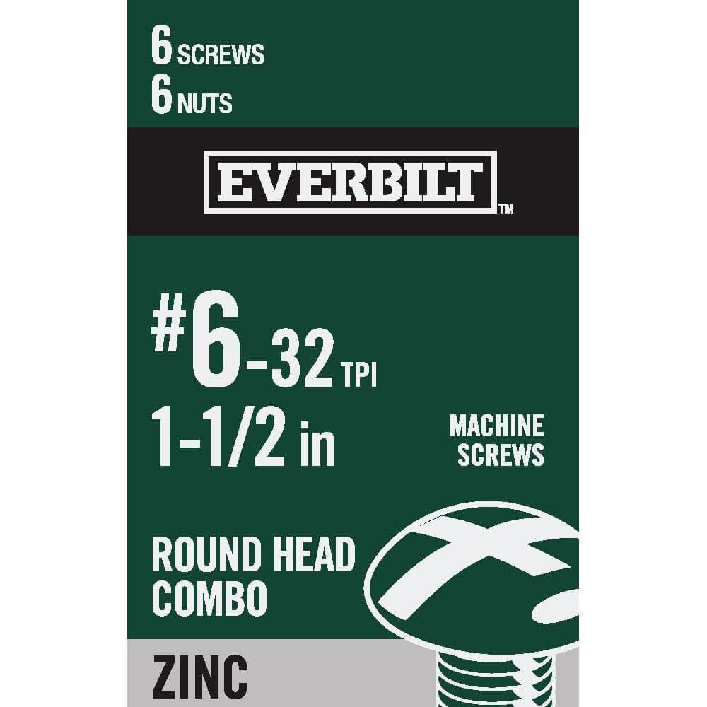 Everbilt #6-32 x 1-1/2 in. Combo Round Head Zinc Plated Machine Screw (6-Pack)