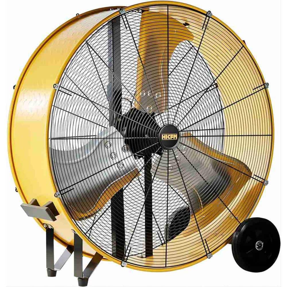 Deeshe 36 in. 2 Speeds Drum Fan in Yellow with Powerful 4/5 HP Motor, Commercial or Industrial Fan, Turbo Blade, Low Noise