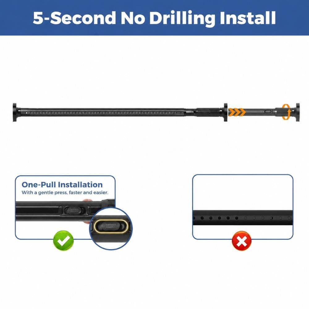 Unbranded Heavy-Duty No-Drill Spring Tension Curtain Rod Adjustable 51-122 in. with 1.26 in. Diameter in Black (3)